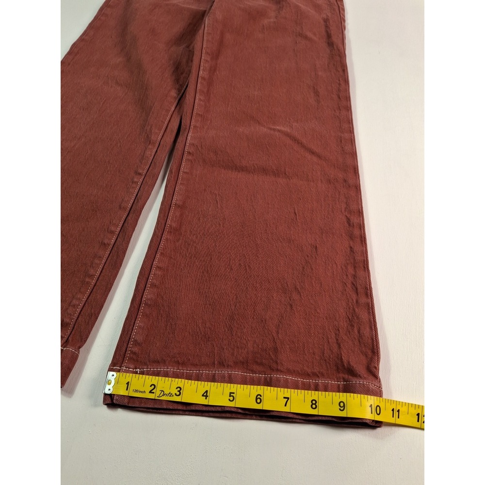 Rollas High Rise Wide Leg Jeans Terracotta Red Contrast Stitch Size 28 Aussie 10 - Picture 9 of 11